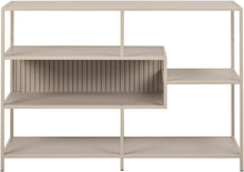 Load image into Gallery viewer, Seaford Stylish Panel Bookcase Shelf Unit In Grey With Wood Shelves And Metal Frame 114x35x78 cm
