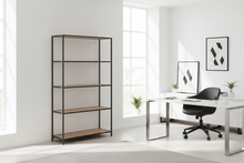 Load image into Gallery viewer, Seaford Tall Bookcase Shelving Unit With Oak Shelves And Metal Frame 77x35x150 cm
