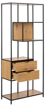 Load image into Gallery viewer, Seaford Bookcase Tall Shelving 2 Drawer Unit With 4 Shelves Brown Oak 185x77x35xcm