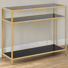 Load image into Gallery viewer, Seaford Console Table With Black Shelves And Gold Frame 100x60x105cm