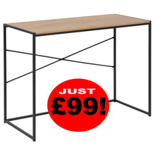 Load image into Gallery viewer, Seaford Cross Rectangular Office Desk Wild Oak Top And Solid Metal Base 100x45cm