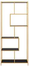 Load image into Gallery viewer, Seaford Tall Bookcase Shelving Unit With 5 Shelves In Black And Gold 77x35x185 cm