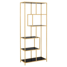 Load image into Gallery viewer, Seaford Tall Bookcase Shelving Unit With 5 Shelves In Black And Gold 77x35x185 cm