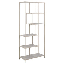 Load image into Gallery viewer, White metal shelving unit with five shelves on a white background