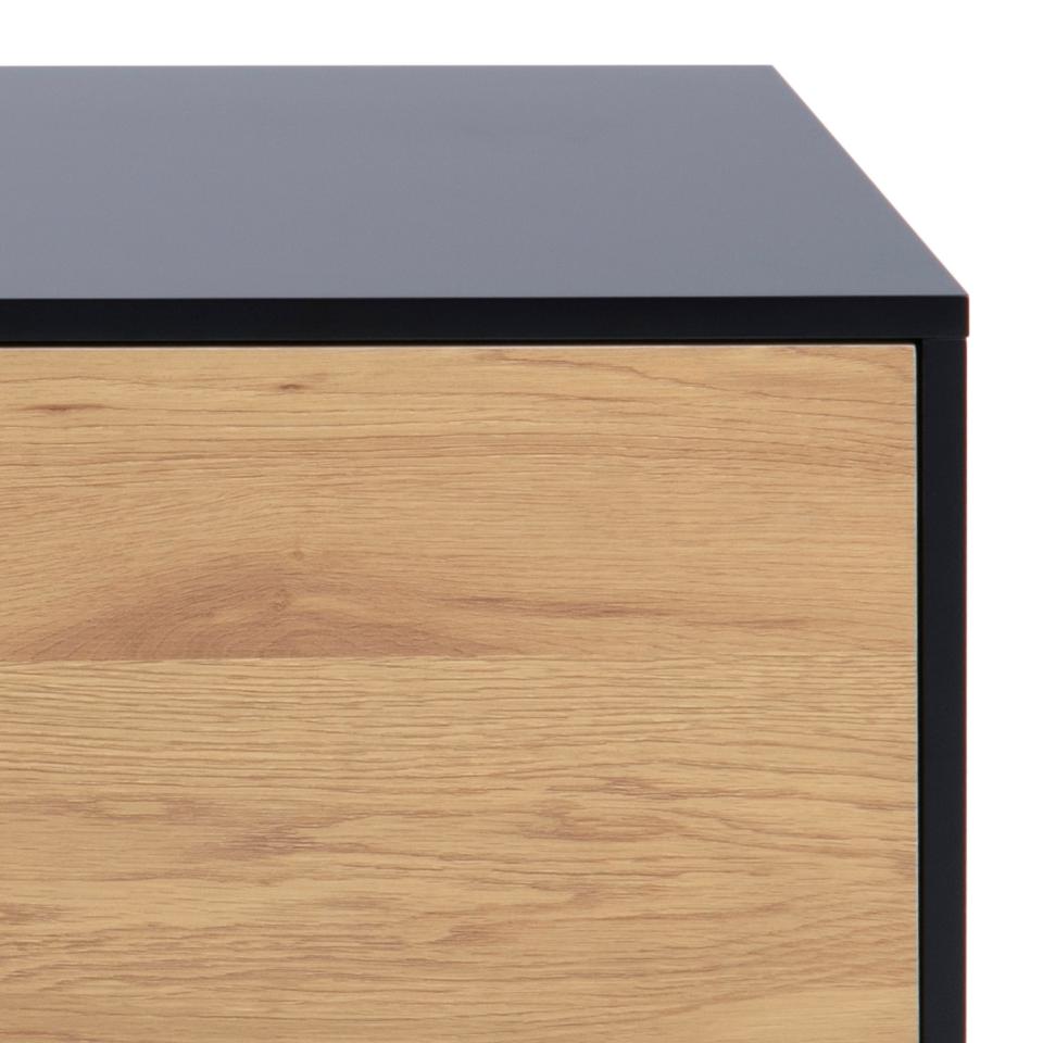 Seaford Long TV Media Unit In Black Oak With Push Doors And Drawer 140x40x45cm