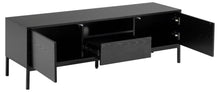 Load image into Gallery viewer, Seaford Long TV Media Unit In Black With Push Doors And Drawer 140x40x45cm