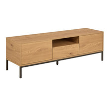 Load image into Gallery viewer, Seaford Long TV Media Unit In Oak With Push Doors And Drawer 140x40x45cm