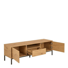 Load image into Gallery viewer, Seaford Long TV Media Unit In Oak With Push Doors And Drawer 140x40x45cm
