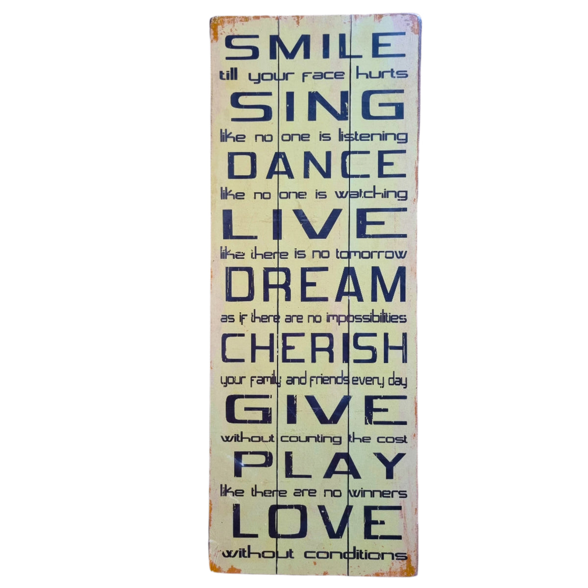 Large Wall Art Cream Words Sign Smile Sing Dance Live Dream Cherish Give Play Love 80x30cm