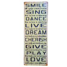 Load image into Gallery viewer, Large Wall Art Cream Words Sign Smile Sing Dance Live Dream Cherish Give Play Love 80x30cm