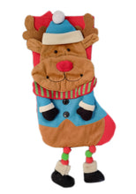Load image into Gallery viewer, Plush Reindeer Christmas Stocking with Dangly Feet, Large Felt Xmas Decoration 60cm