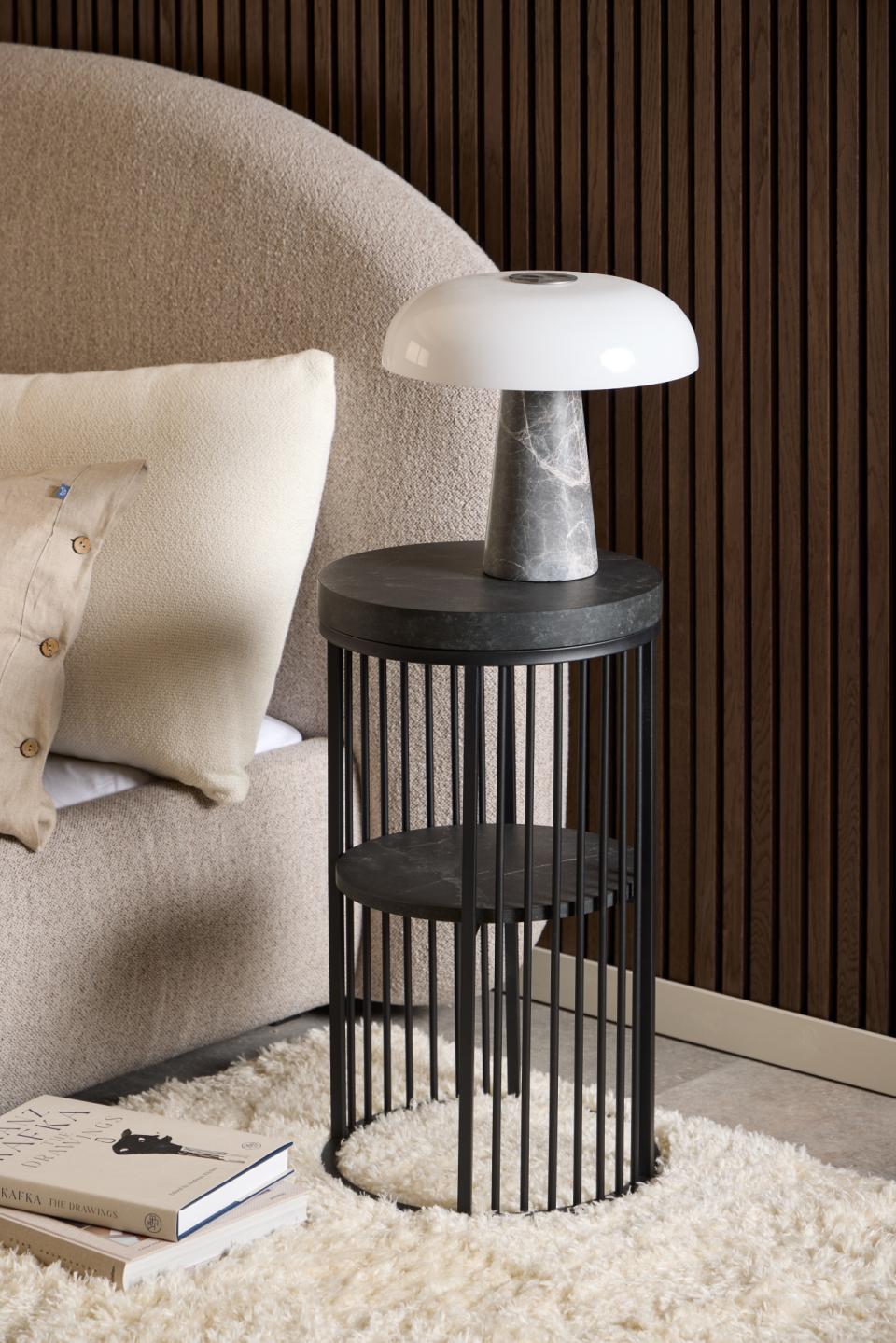 Strington Bedside Table With Shelf And Steel Base In Black