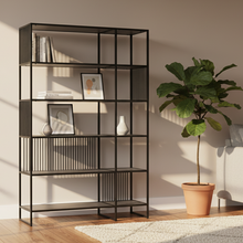 Load image into Gallery viewer, Strington Large Bookcase Shelf Unit Black Metal With 5 Shelves 120x35x185cm
