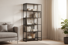 Load image into Gallery viewer, Strington Tall Bookcase Shelf Unit Black Metal With 5 Shelves 85x35x185 cm