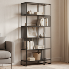 Load image into Gallery viewer, Strington Tall Bookcase Shelf Unit Black Metal With 5 Shelves 85x35x185 cm