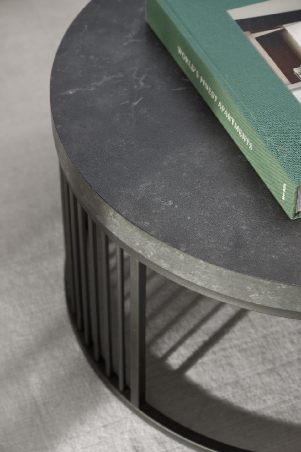 Strington Round Coffee Table With Marble Melamine Top And Metal Base 65cm