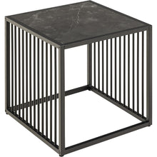 Load image into Gallery viewer, Strington Stylish Black Marble Look Side Table With Metal Bar Base 40x40cm