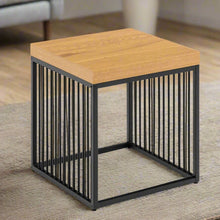 Load image into Gallery viewer, Strington Stylish Oak Melamine Side Table With Metal Bar Base 40x40cm