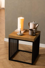 Load image into Gallery viewer, Strington Stylish Oak Melamine Side Table With Metal Bar Base 40x40cm