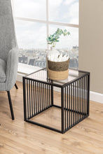 Load image into Gallery viewer, Strington Stylish Smoked Glass Side Table With Black Metal Bar Base 40x40cm