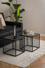 Load image into Gallery viewer, Strington Stylish Smoked Glass Side Table With Black Metal Bar Base 40x40cm