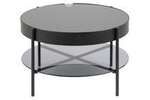 Load image into Gallery viewer, Tipton Coffee Table With Hidden Storage Smoked Glass Black Metal Frame 75x45cm