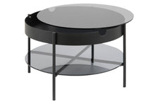Load image into Gallery viewer, Tipton Coffee Table With Hidden Storage Smoked Glass Black Metal Frame 75x45cm
