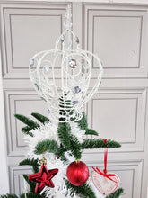 Load image into Gallery viewer, Crown Christmas Tree Topper Decoration, White Metal Diamante 30x20cm