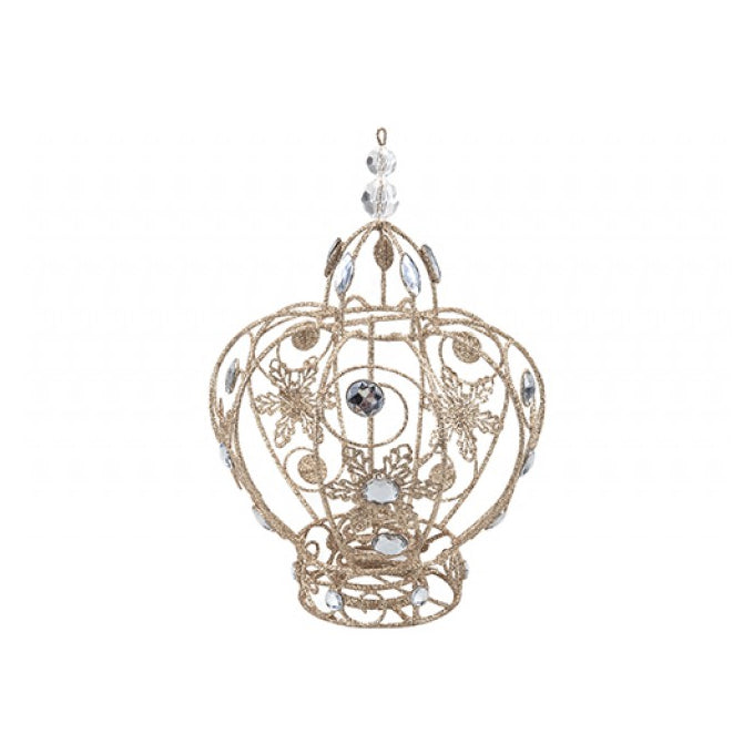 Crown Christmas Tree Topper Decoration, Champagne Gold Metal Diamante 30x20cm