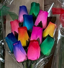 Load image into Gallery viewer, Bouquet of 12 Mixed Colours Two Tone Wooden Roses - Rainbow Ombre