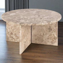 Load image into Gallery viewer, Vega Designer Solid Marble Stone Coffee Table Latte Brown 90cm