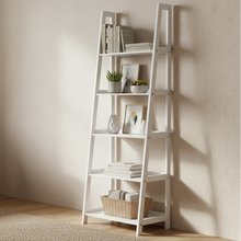Load image into Gallery viewer, Wally Large Wooden Step Bookcase Storage Shelf Unit In White 63x40x180 cm