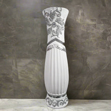 Load image into Gallery viewer, Large White Ceramic Floor Vase With Silver Glitter Diamante Detail 60cm Home Decor