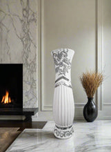 Load image into Gallery viewer, Large White Ceramic Floor Vase With Silver Glitter Diamante Detail 60cm Home Decor