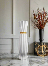 Load image into Gallery viewer, Large White Ceramic Floor Standing Vase With Gold Stripe 60cm Home Decor