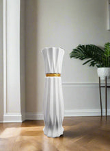Load image into Gallery viewer, Large White Ceramic Floor Standing Vase With Gold Stripe 60cm Home Decor