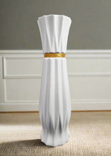 Load image into Gallery viewer, Large White Ceramic Floor Standing Vase With Gold Stripe 60cm Home Decor