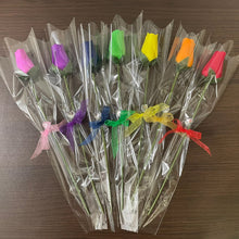Load image into Gallery viewer, Single Wooden Rose Bud in Cellophane and Ribbon - Choose from 20 Colours