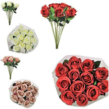 Load image into Gallery viewer, One Dozen Red Silk Rose Bouquet 12 Single Stem Artificial Flowers Celia Roses Home Decor