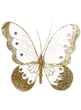 Load image into Gallery viewer, Medium Nylon Glitter Diamante Butterfly Decoration With Metal Clip On Reverse In Various Colours 18cm