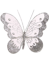 Load image into Gallery viewer, Medium Nylon Glitter Diamante Butterfly Decoration With Metal Clip On Reverse In Various Colours 18cm