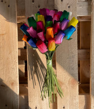 Load image into Gallery viewer, Bouquet of 36 Mixed Bright Colours Wooden Roses - Choose Your Own Colours