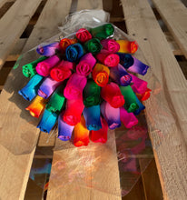 Load image into Gallery viewer, Bouquet of 36 Mixed Bright Colours Wooden Roses - Choose Your Own Colours