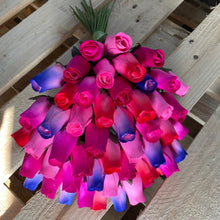 Load image into Gallery viewer, Bouquet of 50 Mixed Bright Colours Wooden Roses - Choose Your Own Colours