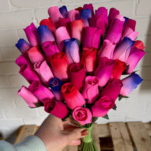 Load image into Gallery viewer, Bouquet of 50 Mixed Bright Colours Wooden Roses - Choose Your Own Colours