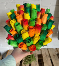 Load image into Gallery viewer, Bouquet of 50 Mixed Bright Colours Wooden Roses - Choose Your Own Colours