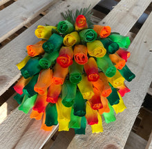 Load image into Gallery viewer, Bouquet of 50 Mixed Bright Colours Wooden Roses - Choose Your Own Colours