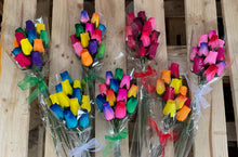 Load image into Gallery viewer, Bouquet of 12 Mixed Colours Two Tone Wooden Roses - Rainbow Ombre