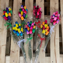 Load image into Gallery viewer, Bouquet of 12 Mixed Colour Wooden Rose Bud Stems