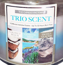 Load image into Gallery viewer, Trio Scent 15oz Layered Jar Candle in 3 Fragrances - Zesty Citrus, Berry Desserts, or Coastal Calm